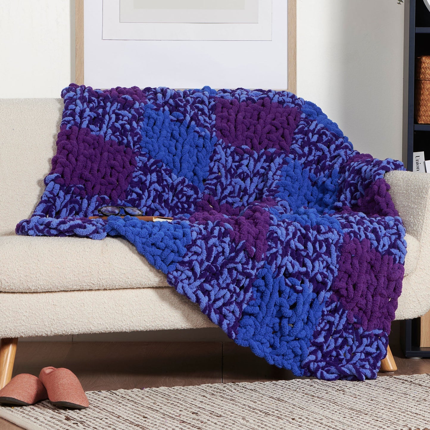 Bernat Just Plaid to Be Here Table Knit Blanket