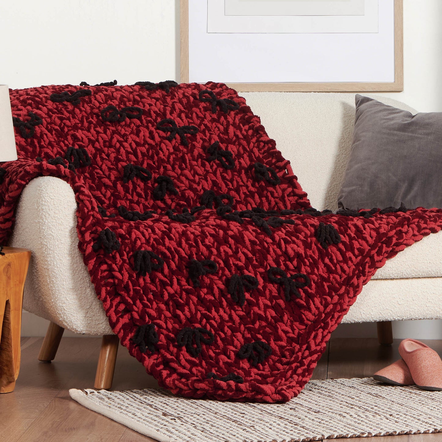 Bernat Put a Bow on it Table Knit Blanket