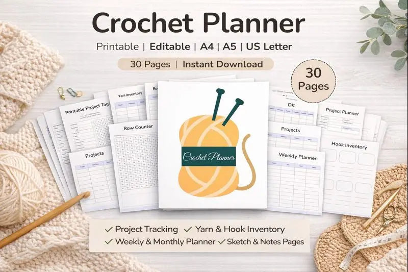 Crochet Planner – Printable & Editable PDF The Crochet Nook