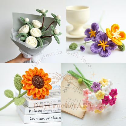 50 In 1 Flower Crochet Pattern Bundle, Crochet Flower Bouquet Patterns, Wedding Flowers, Blossom Thirteen, Tulip Pattern, Sunflower Pattern