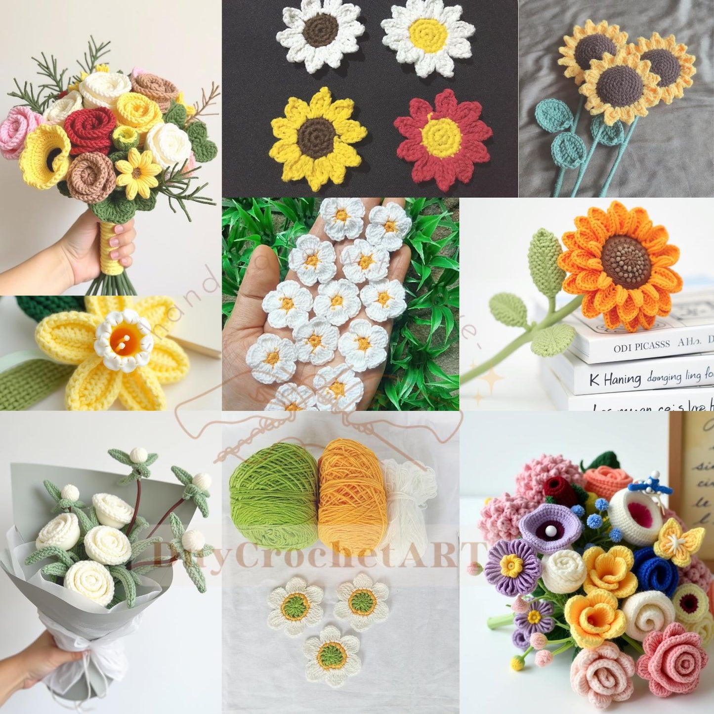 50 In 1 Flower Crochet Pattern Bundle, Crochet Flower Bouquet Patterns, Wedding Flowers, Blossom Thirteen, Tulip Pattern, Sunflower Pattern