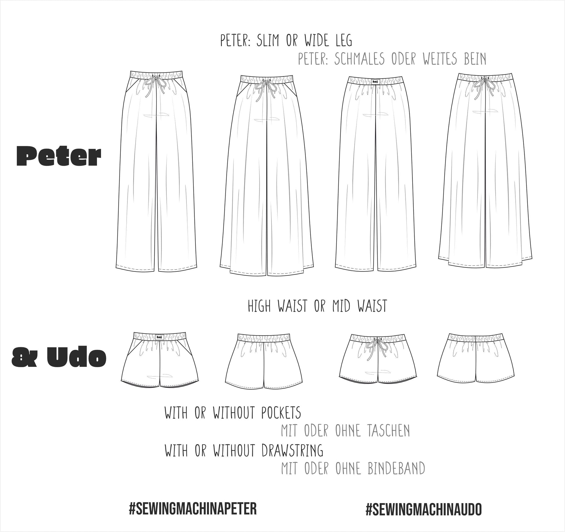 Schnittmuster bundle Peter & Udo / wide leg pants + shorts / mit Videotutorial