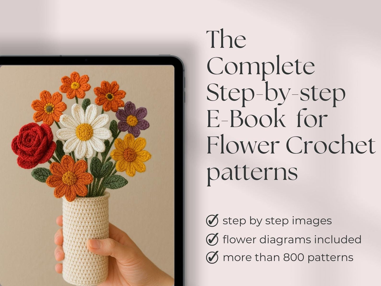 800 Flower Crochet Pattern Bundle – Roses, Tulips, Daisies, Sunflowers, Digital Patterns for Weddings, Mother’s Day, Home Décor,Graduation