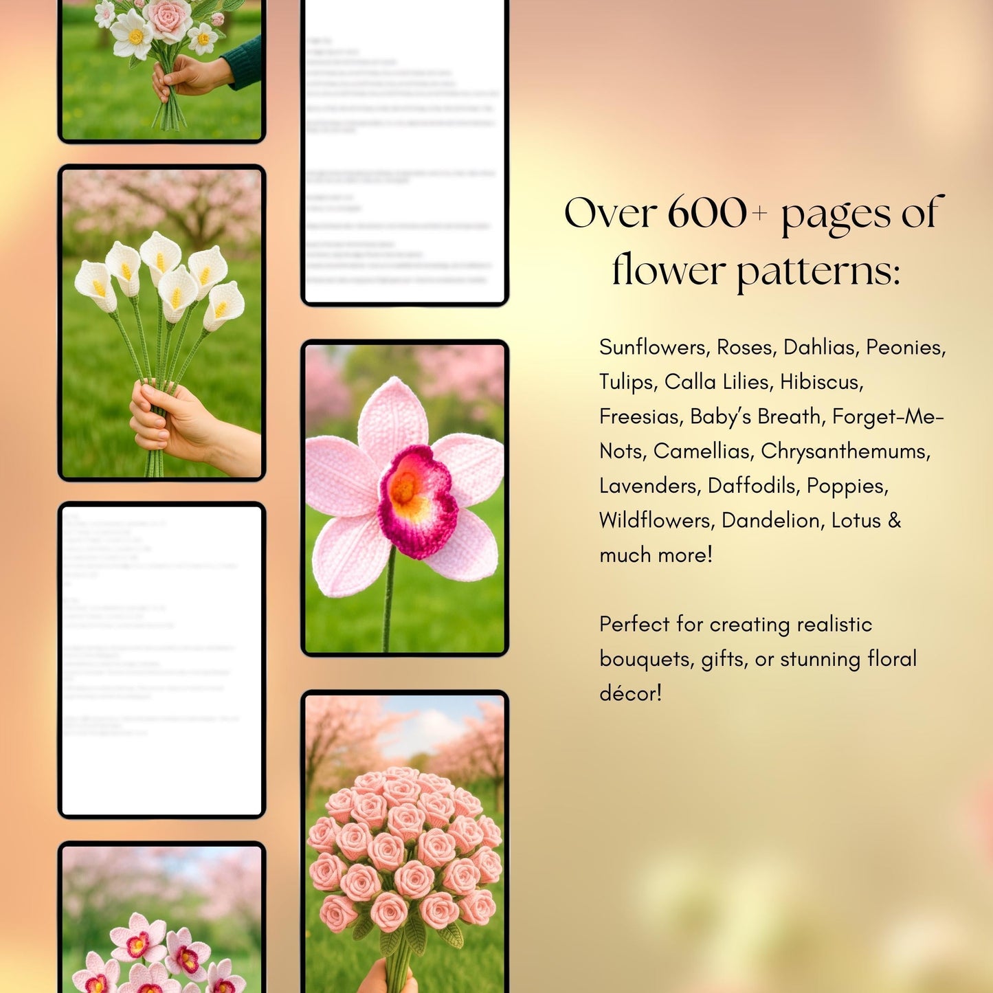 600+ Flower Bouquet Crochet PATTERN Bundle Digital Mother Day Floral Stem Amigurumi Pot Plant Spring Sun Wedding Rose Tulip Daisy Graduation