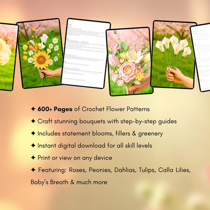 600+ Flower Bouquet Crochet PATTERN Bundle Digital Mother Day Floral Stem Amigurumi Pot Plant Spring Sun Wedding Rose Tulip Daisy Graduation